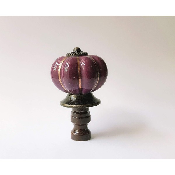 Set of 2 Purple Scallop Porcelain Lamp Shade Finials, Harp