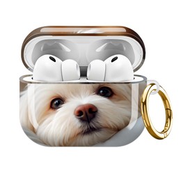 AKMASK Compatible with AirPods Pro 3rd Generation Case (2025), Soft Cute TPU Drop Protective Shockproof Cover AirPods Pro 3 Case Accessories with Gold Keychain for Women Men Cute White Dog