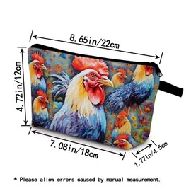 YULUENZE Rooster Makeup Bag Cute Small Organizer Bag with Zipper Rooster Cosmetic Bag Aesthetic Birthday Present for Women Sisters Friends -1