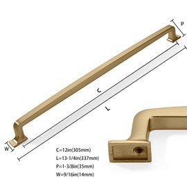 CABDM 2 Pack Bruhsed Gold Cabinet Pulls 12 Inch(305mm) Hole Center Vintage Brushed Brass Cabinet Hardware Kitchen Cabinet Handles for Bathroom Drawer Pulls Dresser Pulls.