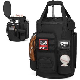 XINTREY Softball Bucket with padded Seat 6 Gallon Baseball Bucket Cover Organizer tactical Softball Coaches Bag for Balls, Bat, Gloves, Scoreboards