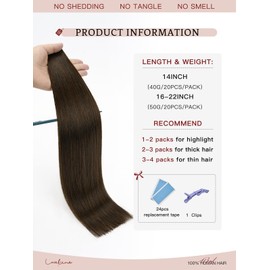 LOVELINE Tape in Hair Extensions Human Hair Dark Brown Remy Real Invisible Human Hair Extensions Tape in for Women 18 Inch 20Pcs 50g