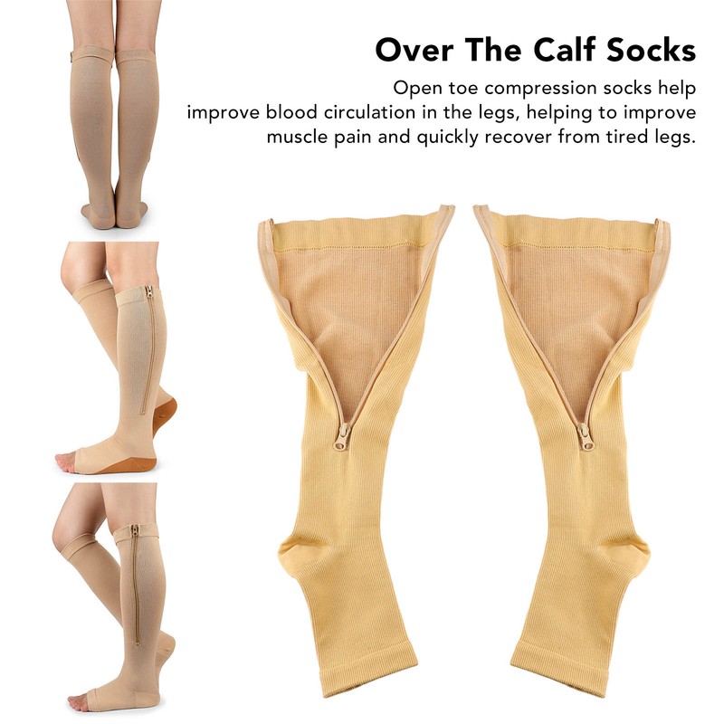 3Pairs Zipper Compression Socks Breathable Open Toe Over The Calf