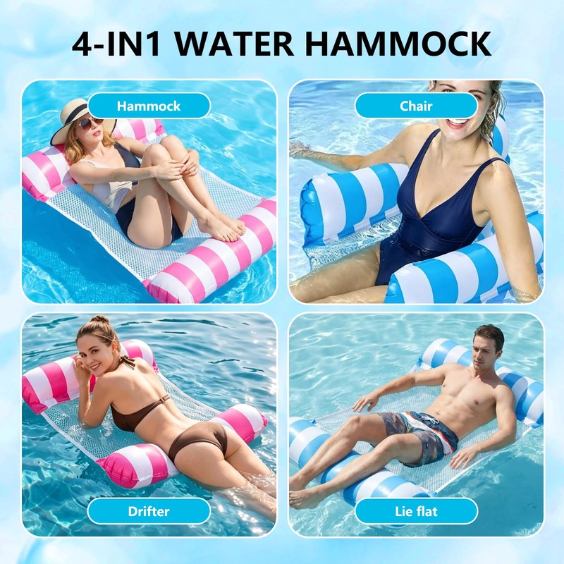 Ninnyi 2 Pack Inflatable Pool Floats Hammock, 4-in-1 Pool Inflatables