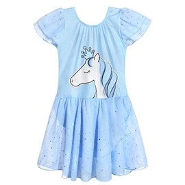 Dance Gymnastics Skirted Leotards Ballet Tutu Dance Dress Blue Unicorn Gymnastic Skirt (Toddler Girls/Big Girls) (Light Blue, 130 (6-7 years old))