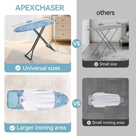 APEXCHASER Ironing Board with Iron Rest, Compact and Space Saver Iron Board, Extra Thick Cover, Height Adjustable, Wall Mount & Closet Hanger 13x43 Blue