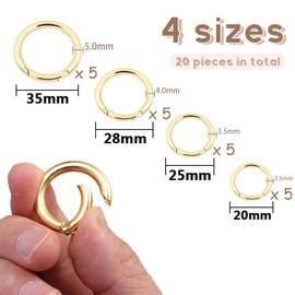 Pack of 20 Carabiner Hooks Gold, Round Carabiner, Round Carabiner, Key Rings Gold, Carabiner Ring, Zinc Alloy Carabiner Spring Clip Hook for Bags, Purses, Keyrings