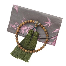 JIAZHIXII Women's Prayer Beads, Green Sandalwood Wood, Handmade, High Quality Silk Prayer Bag, Book Type, 0.3 inch (8 mm) Ball, Pure Silk, Natural Scent, Unique Scent, Protection Against Wealth and
