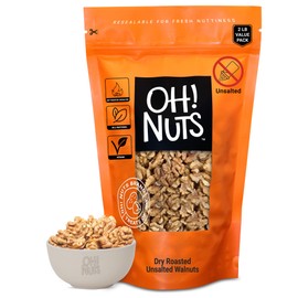 Oh! Nuts Walnuts - Dry Roasted Unsalted - 2 lb - Packed in New York Zip-Seal Bag for Exceptional Freshness
