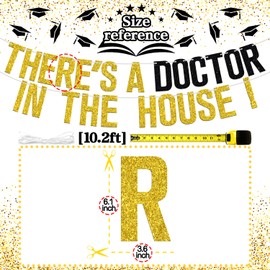 Banner de The House con texto en inglés "There a Doctor in The House", felicitaciones doctor/futuro doctor, suministros de decoración de fiesta de graduación de la universidad médica 2024, purpurina