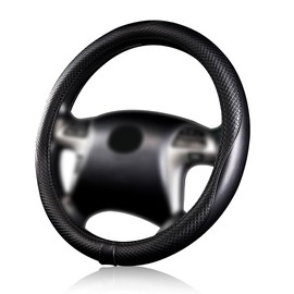 Flying Banner car Steering Wheel Covers Faux Leather Massage Piping Heavy Duty Ring Anti-Slip Sporty 15 Inches (Black Black)