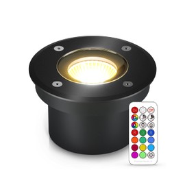 lambado® Flat LED Floor Spotlight RGB for Outdoor Use with Colour Changing Dimmable with Remote Control - Black Round Floor Light/Recessed Floor Spotlight IP67 - Driveable & Waterproof