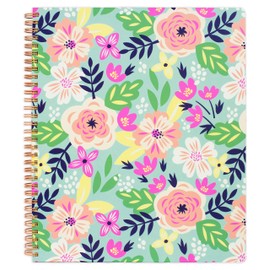 Steel Mill & Co Cute Large Spiral Notebook College Ruled, 11" x 9.5" with Durable Hardcover and 160 Lined Pages, Mint Floral