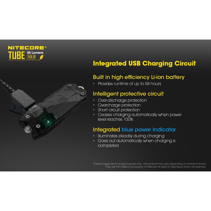 Nitecore Tube V2.0 Keychain Flashlight, 55 Lumen USB Rechargeable Ultralight