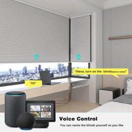 Changshade Motorized Cellular Shades with Remote Control Smart Blinds Work with Alexa, Google Home, Smarthings, Custom Size Electronic Automatic Shades for Indoor Windows Doors, Blackout, White