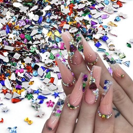 2000PCS Colorful Rhinestones Nail Charms Multi Shape Crystal Flat Back Silver Nail Gems Nail Jewelry 3D Mini Heart Star Flower Kawaii Nail Diamonds Nail Crafts Acrylic Nail Rhinestone for Women Nail