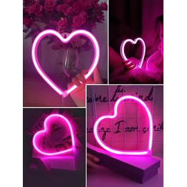 Pink Heart Neon Sign, Battery Operated or USB Powered Heart Lights, LED Decorative Lamp, Table and Wall Decoration for Classroom, Dorm, Girl's Room, Valentines Day, Wedding Anniversary, Birthday Décor