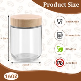 Glass jar with Bamboo lids 4 Set, 16oz overnight oats containers with lids, Glass Mason jars, Reusable Meal Prep Jars with Airtight Lids for Food Yogurt Snacks Storage