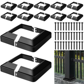 Tandefio 12 Pcs 4x4" Metal Post Skirt with Screw, Split Style Post Skirt Sleeves Base Cover, Porch Columns Wraps Black Base for Fence Stair Wood Hand and Stair Rails (Internal Size 3.5 x 3.5")