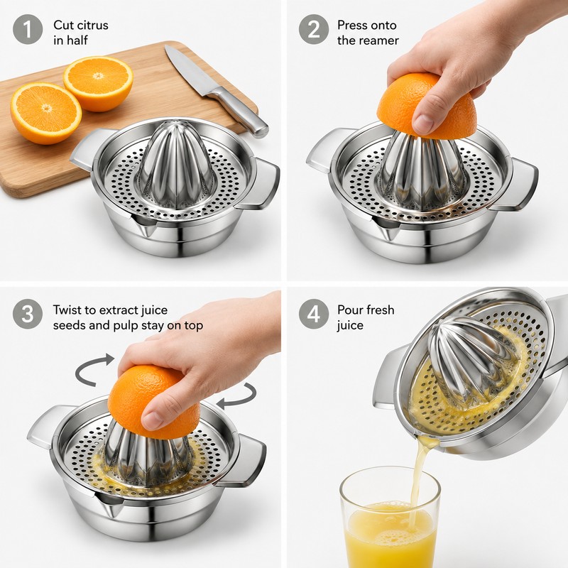 Manual Citrus Juicer for Fresh Juice – Stainless Steel Lemon