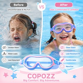 COPOZZ Kids Anti-Fog Swim Goggles – Big Frame Wide View Eyewear for Boys & Girls Swimming