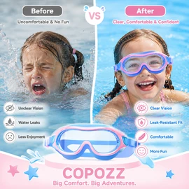 COPOZZ Kids Anti-Fog Swim Goggles – Big Frame Wide View Eyewear for Boys & Girls Swimming