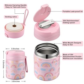 17oz Soup Thermo for Hot Food Kids,Insulated Food Jar with Spoon,Thermo Hot Food Lunch Container,Wide Mouth Leakproof Stainless Steel Lunch Box for School-Rainbow
