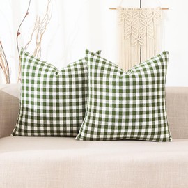 CARRIE HOME Sage Green Farmhouse Plaid Pillow Covers 18x18 Set of 2, Spring Outdoor Checkered Pillows, Green and White Buffalo Plaid Throw Pillows 18 x 18 (No Pillow Inserts)