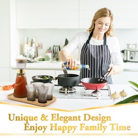 DUJUST Ribbed Black Glass Carafe Set, Elegant Water Carafe with Gold Decoration, 1 Crystal Glass Carafe with Golden Lid (44oz), 4 Cups & 1 Tray, with Thickened Bottom, Food-Grade Silicone, Leak-Proof