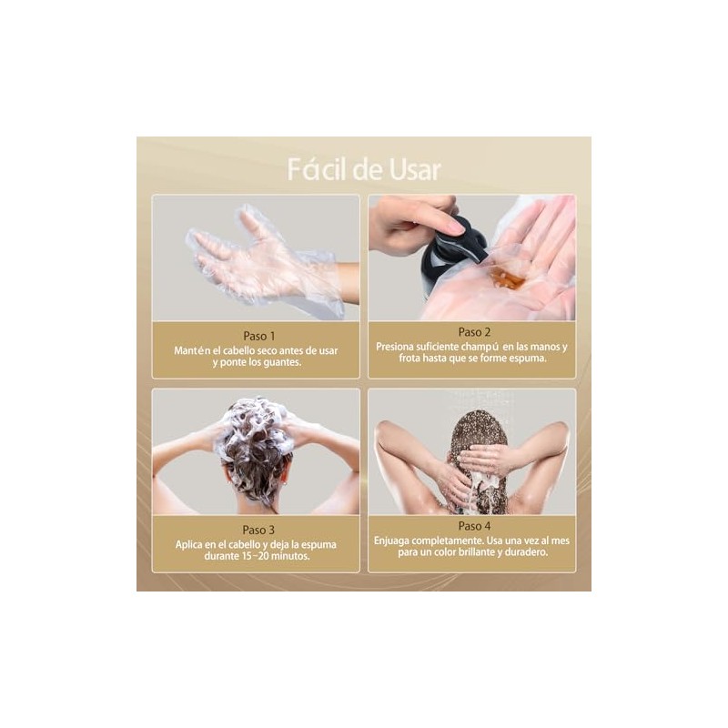 Chestnut Brown Hair Dye Shampoo 3 en 1, Champú Tinte