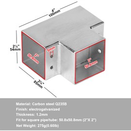 8PCS Square Tube Fittings - 3 Way Connector for 2" /50.8mm OD Square Tubes Railing Fence Guardrail End Rails Clamps