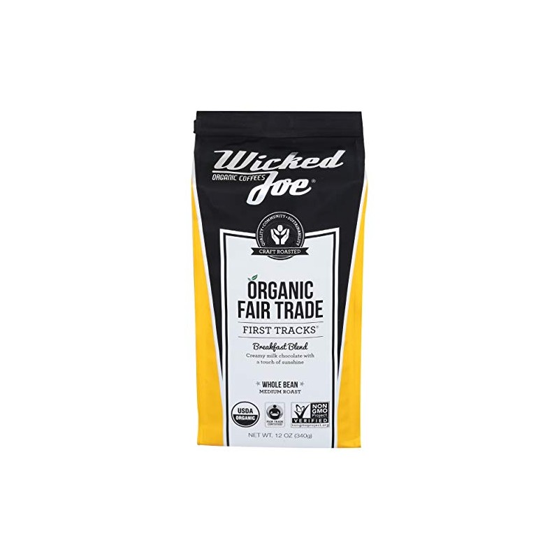 Wicked Joe Organic Coffee Breakfast Blend Whole Bean, 12 Ounce