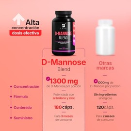 B Life Fórmula con 1300mg de D-Manosa por porción | 180 cápsulas | Potenciado con Arándano y Zinc | D-Mannose Blend