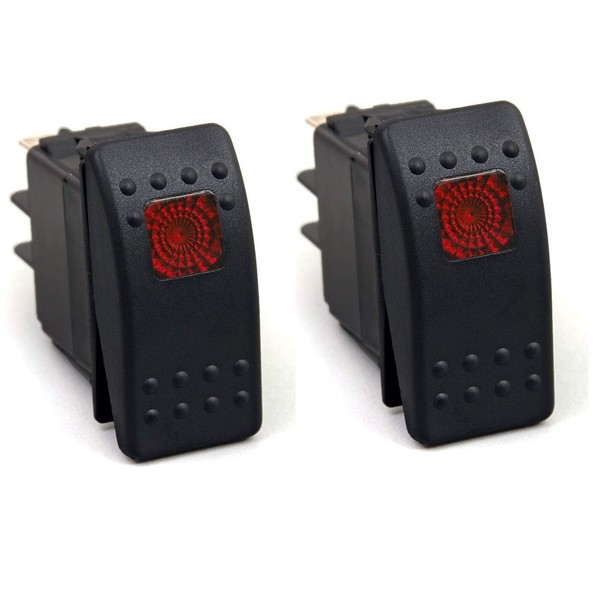 Amarine Made 2-Pack of 12v 20 Amp Waterproof LED On/Off Boat Marine SPST 3P Rocker Switch with Light (Red)