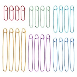 SYEYCW 24 Pcs Stitch Holder Set, Knitting Accessories, Stitch Holders for Knitting, Crochet Safety Pins, Aluminum Stitch Holders, for Blankets, Scarves, Quilts, DIY, Other Knitting Project, 6 Size