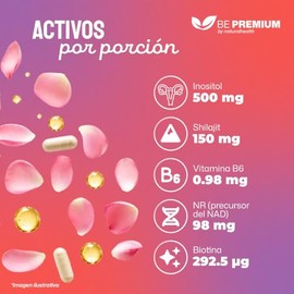 Natural Health Suplemento para Mujer con Inositol, Shilajit, cido Flico, Nicotinamida Ribsido y Vitaminas  Apoyo Natural para Bienestar Femenino  120 