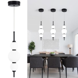 Modern Pendant Lights, Globe Pendant Lights with white Glass,Dimmable Black Pendant Light Fixtures,Adjustable Indoor Hanging Light Fixture for Kitchen Island, Dining Room,bedroom,15W,3000K-6000K