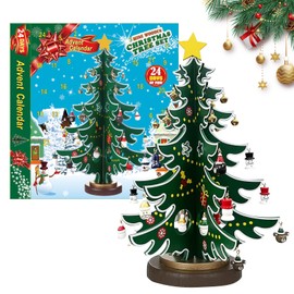 Christmas Advent Calendar, Wooden Christmas Tree Set, 24 Days Countdown Calendar with 24PCS Miniature Christmas Ornaments for Girls Boys DIY Gifts Xmas Tree Table Desk Decoration