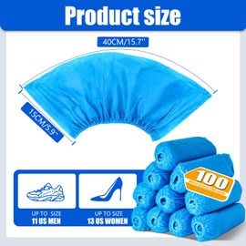 [SAILYLENCEY]Disposable Shoe Covers,100 Counts(50 pairs), non-woven fabric,Blue,large size, Maximum suitable for men's size 11 and women's size 13,Elastic Ankle & Water Resistant