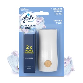 Glade Touch & Fresh Air Freshener Holder and Refill, Touch Activated Odour Eliminator for Bathroom & Home, Clean Linen, Pack of 4 Starter Kits, (4 x Holder and 4 x 10ml Refill)
