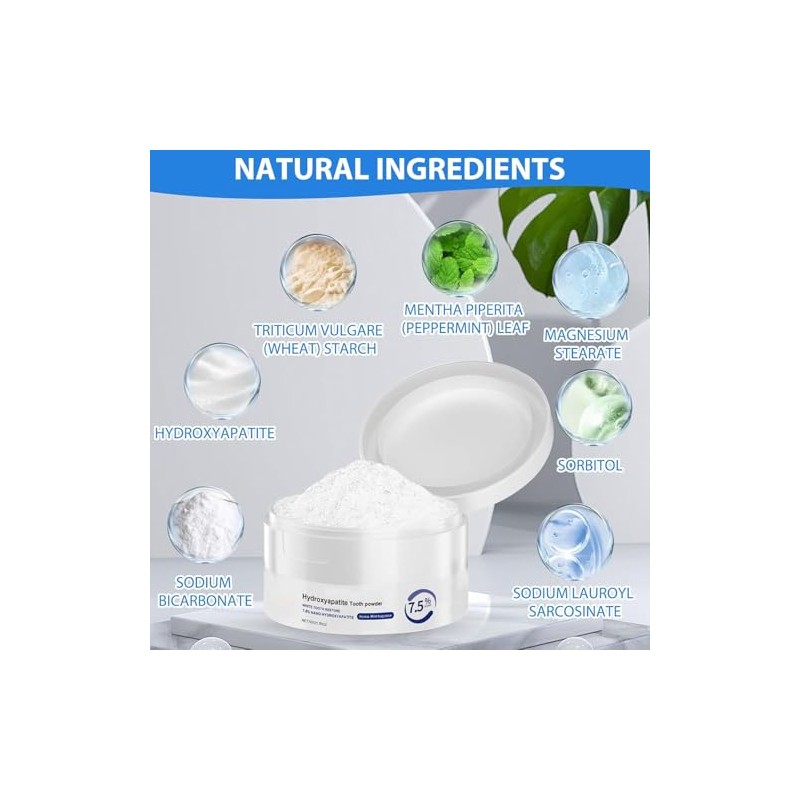 7.5% Hydroxyapatite Tooth Powder for Enamel Protection, Toothpaste Hydroxyapatite for