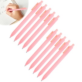 10 Pcs 0.5mm Pastel Gel Ink Pens, Retractable Ball Point Pen, Cute Black Ink Gel Pens, Aesthetic Rollerball for Handwriting Notes for School Home Office (Pink)
