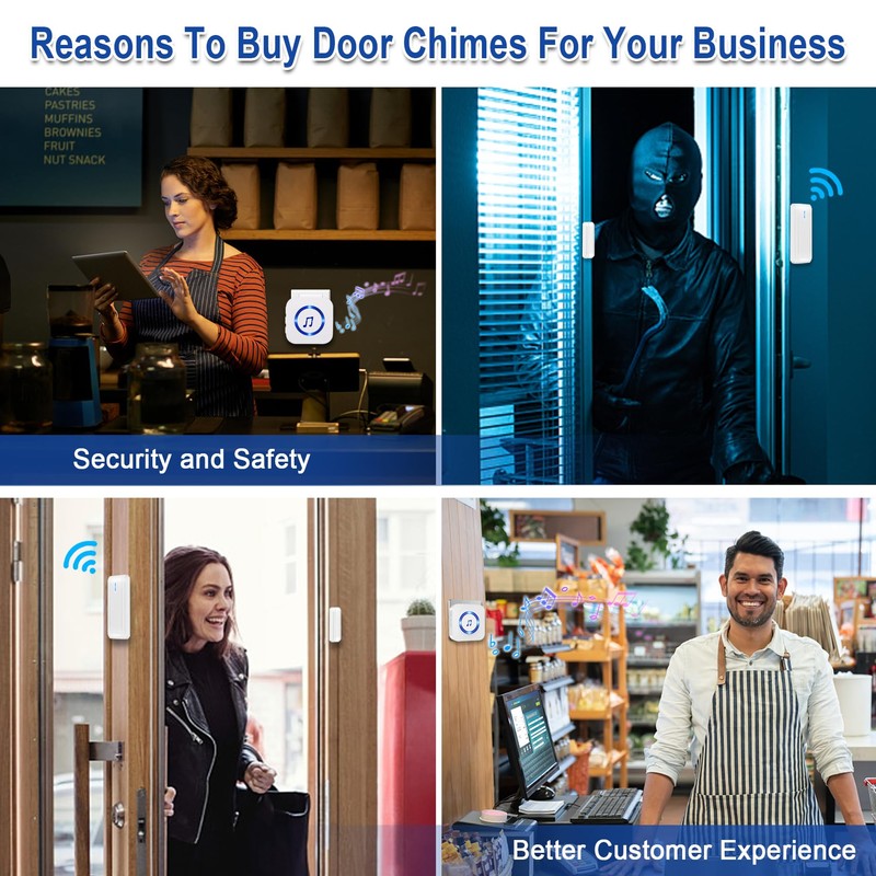 Wireless Magnetic Door Sensor 600Ft Operating Range 58 Chimes Adjustable