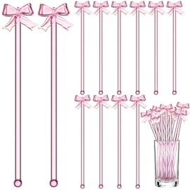 tessco for you 12 Pcs Pink Bow Swizzle Sticks Glass Cocktail Swizzle Sticks Coffee and Cocktail Stirrers with 3D Bow Knot for Bachelorette Party, Coquette Birthday Party, Girly Ribbon Party