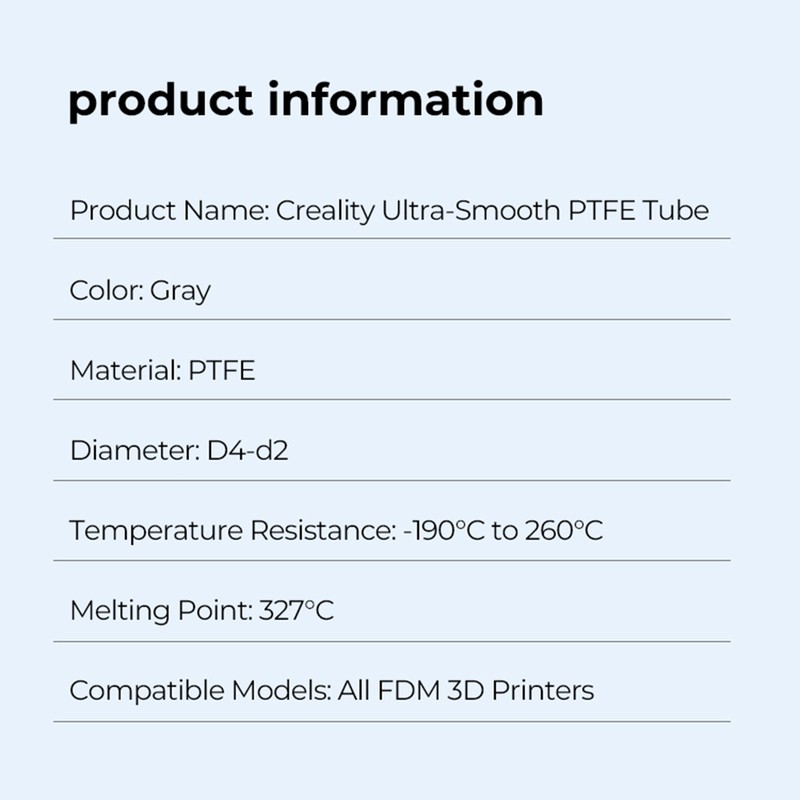 Creality Ultra-Smooth PTFE Tube 1M Length for 1.75mm Filaments with