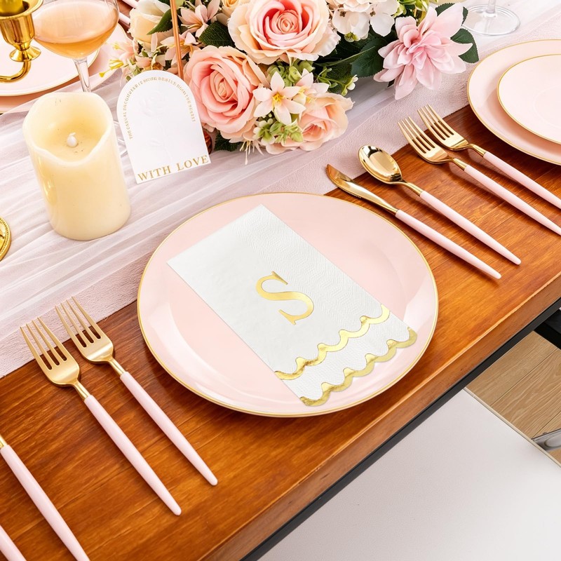 50 Pcs Scalloped Disposable Hand Towels Monogrammed Decorative Paper Napkins