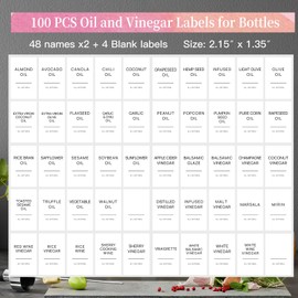 TESWEY 100 PCS Oil and Vinegar Labels for Bottles,Olive Oil and Avocado Oil Labels Stickers for Squeeze Dispensers,Cooking Oil Bottle Jar Labels(White)