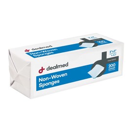 Dealmed 3" x 3" Non-Woven Gauze Sponge - 4-Ply All-Purpose Non-Sterile Gauze Pads, Absorbent Dental Gauze Wound Care Product for First Aid Kit/Medical Facilities, 200 Count (Pack of 1)
