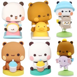 YANGUN 6 Stück Bubu Dudu Wackelfigur Auto, Panda-Bär Kawaii Auto Deko Ornament, Bubu Dudu Cartoon Panda Bär Figur, Niedlicher Wackelkopf Car Geschenk für Mädchen Jungen, Büro Desktop Zimmer Dekoration