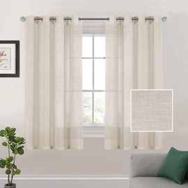 Tenger Home Natural Linen Curtains, Transparent Curtains, Voile Curtains, Living Room, Semi-Transparent Linen Curtain with Ruffle Tape, Linen Curtains, Living Room, Set of 2 (Linen Colour, W 120 x H